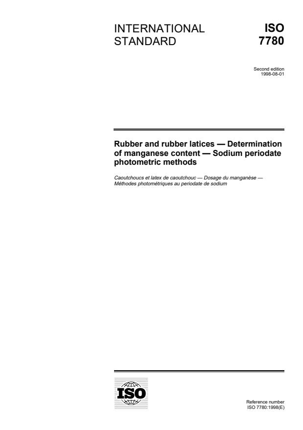 ISO 7780:1998 - Rubbers and rubber latices -- Determination of manganese content -- Sodium periodate photometric methods