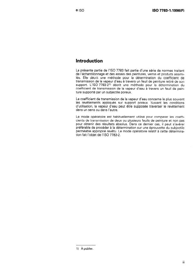 ISO 7783-1:1996 - Peintures et vernis -- Détermination du coefficient de transmission de la vapeur d'eau