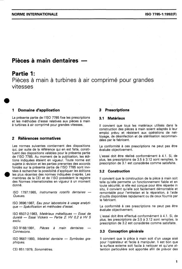 ISO 7785-1:1992 - Pieces a main dentaires