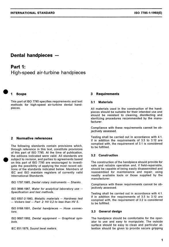 ISO 7785-1:1992 - Dental handpieces