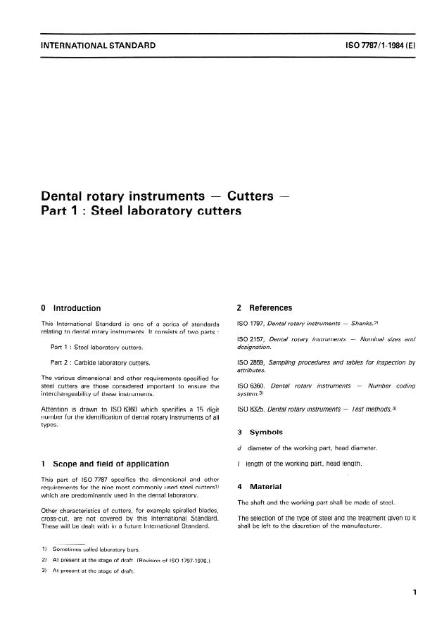 ISO 7787-1:1984 - Dental rotary instruments -- Cutters