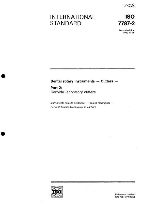 ISO 7787-2:1992 - Dental rotary instruments -- Cutters