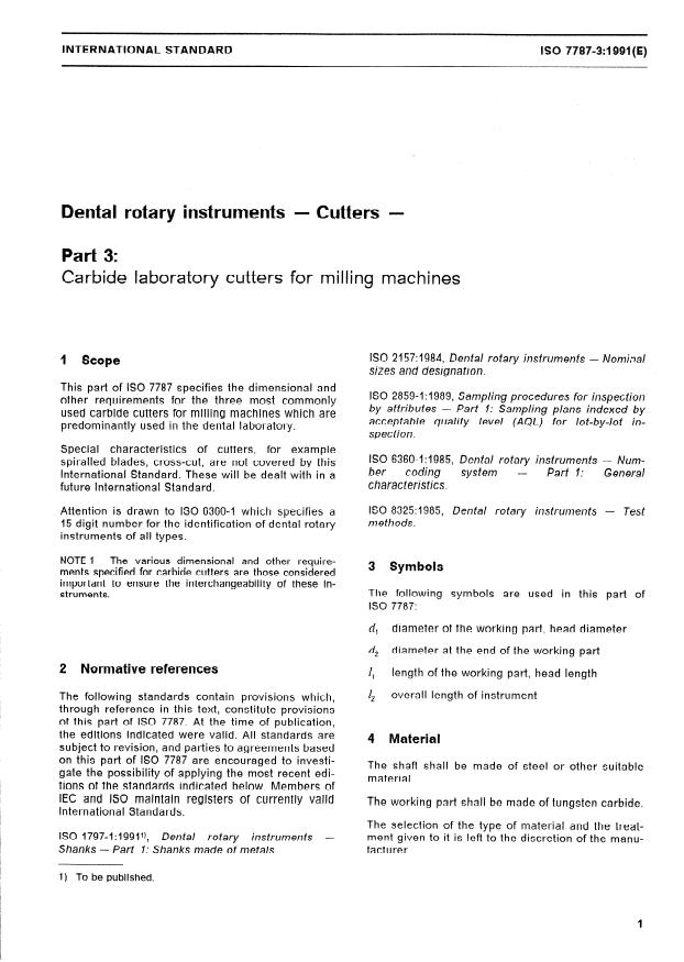 ISO 7787-3:1991 - Dental rotary instruments -- Cutters