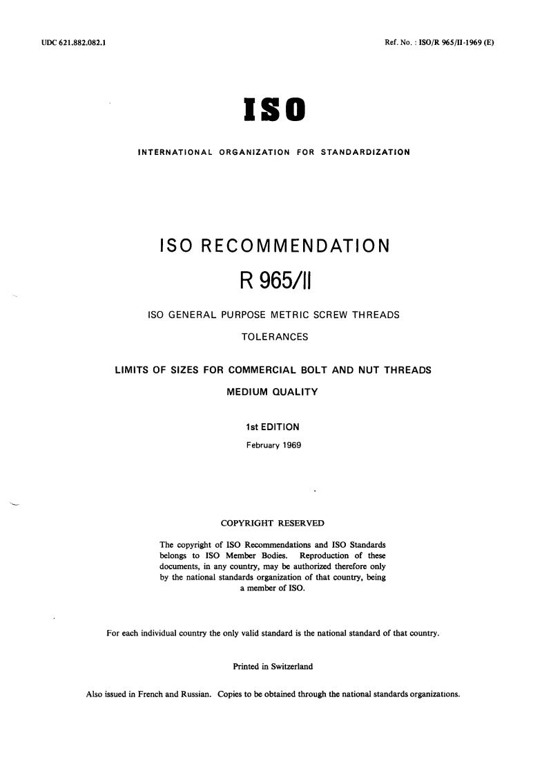 ISO/R 965-2:1969 - Title missing - Legacy paper document
Released:1/1/1969