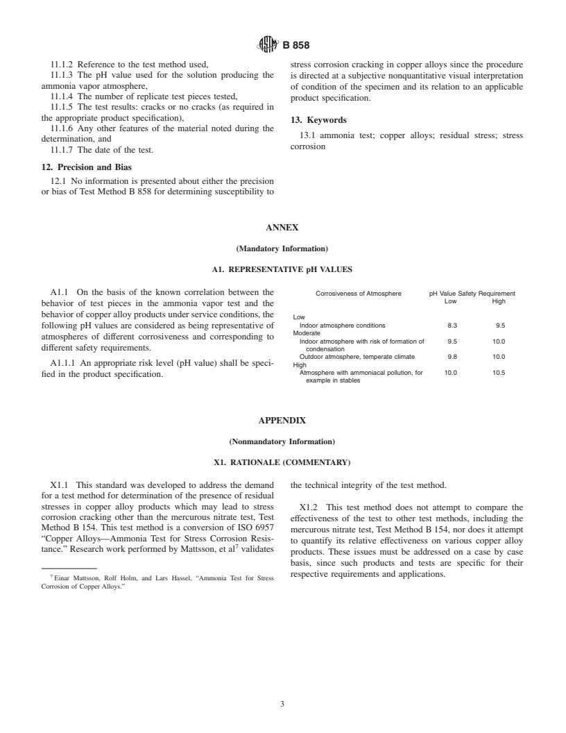 ASTM B858-01 - Standard Test Method for Ammonia Vapor Test for Determination Susceptibility to Stress Corrosion Cracking in Copper Alloys