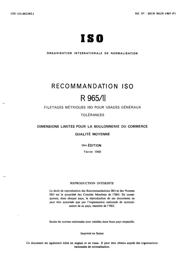 ISO/R 965-2:1969 - Title missing - Legacy paper document
Released:1/1/1969