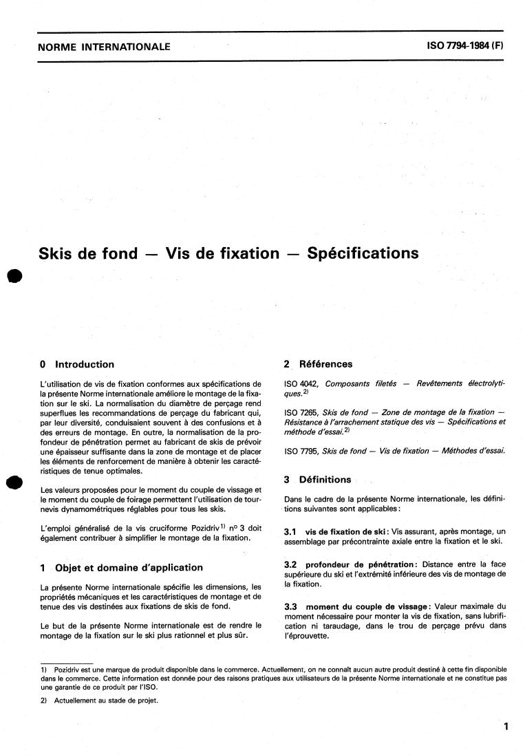 ISO 7794:1984 - Cross-country skis — Ski binding screws — Requirements
Released:5/1/1984