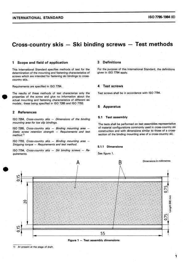 ISO 7795:1984 - Cross-country skis -- Ski binding screws -- Test methods
