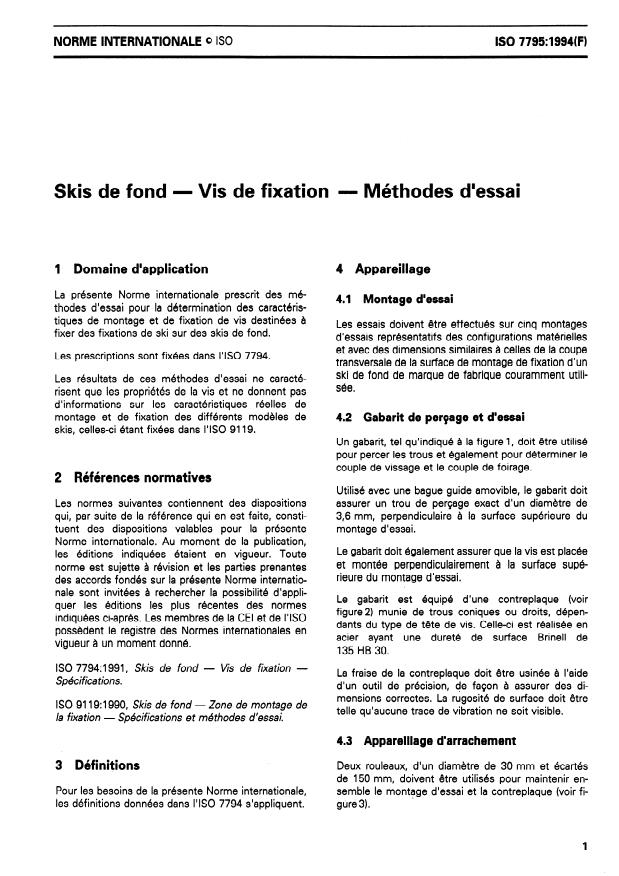 ISO 7795:1994 - Skis de fond -- Vis de fixation -- Méthodes d'essai