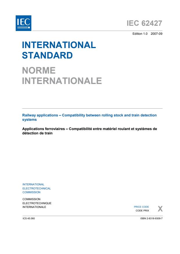 IEC 62427:2007 - Railway applications - Compatibility between rolling stock and train detection systems