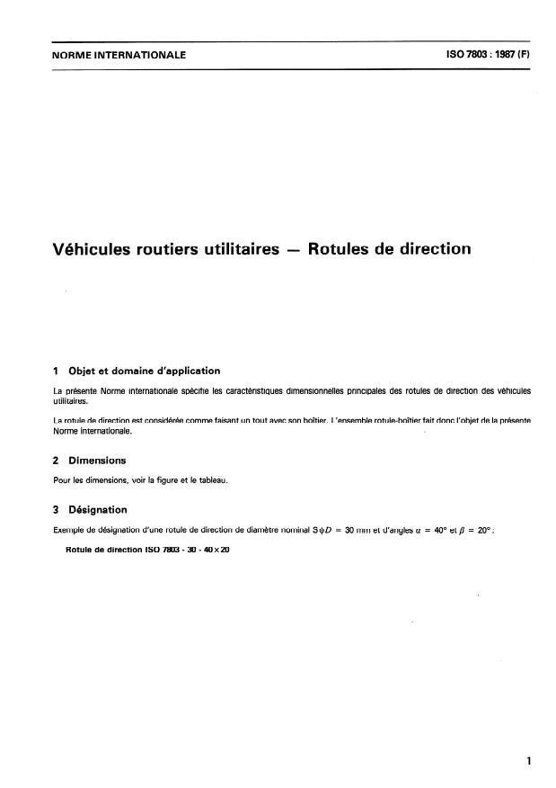 ISO 7803:1987 - Véhicules routiers utilitaires -- Rotules de direction
