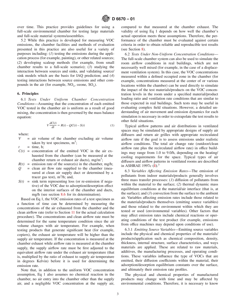 ASTM D6670-01 - Standard Practice for Full-Scale Chamber Determination of Volatile Organic Emissions from Indoor Materials/Products