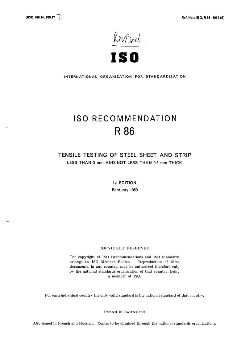 ISO/R 86:1959 - Title missing - Legacy paper document
Released:1/1/1959