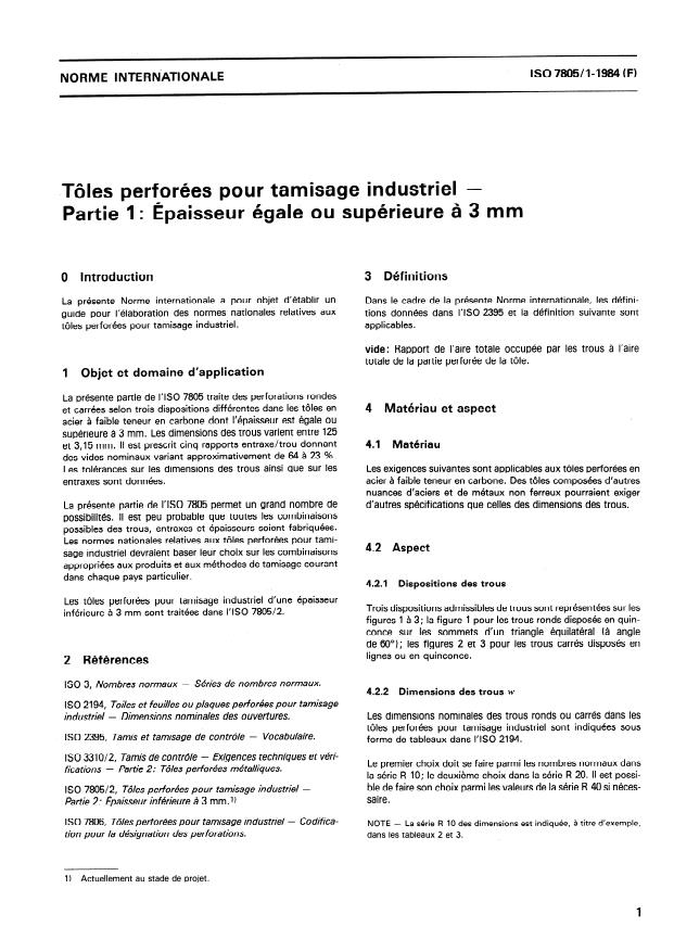 ISO 7805-1:1984 - Tôles perforées pour tamisage industriel