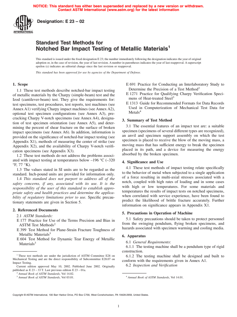 ASTM E23-02 - Standard Test Methods for Notched Bar Impact Testing of Metallic Materials