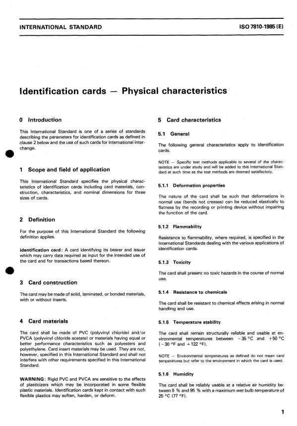 ISO 7810:1985 - Identification cards -- Physical characteristics