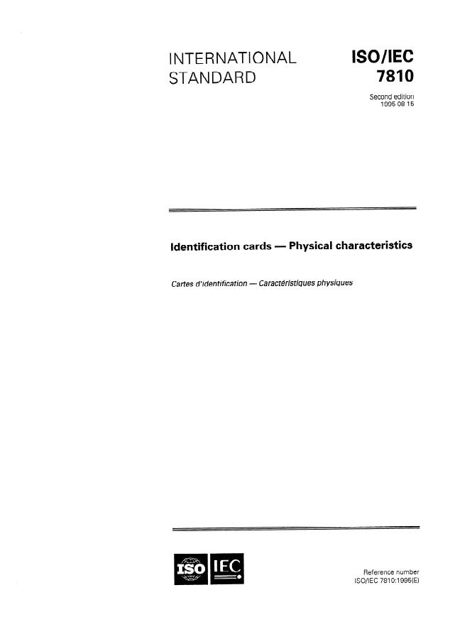ISO/IEC 7810:1995 - Identification cards -- Physical characteristics