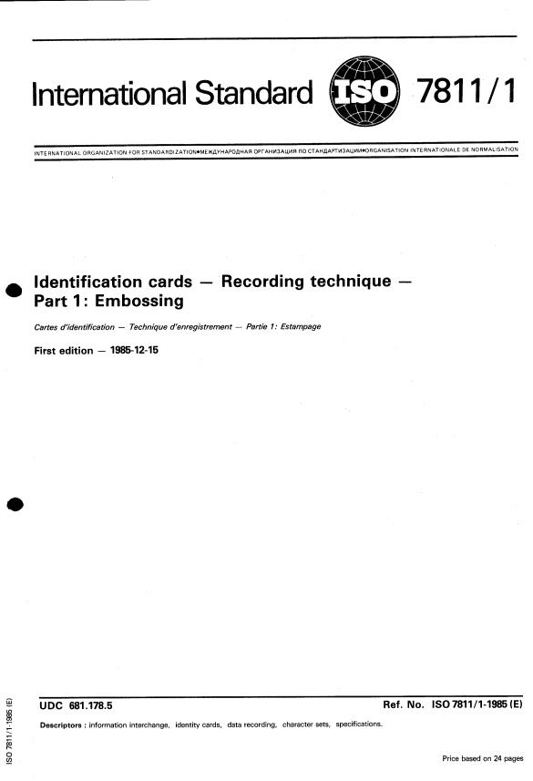 ISO 7811-1:1985 - Identification cards -- Recording technique