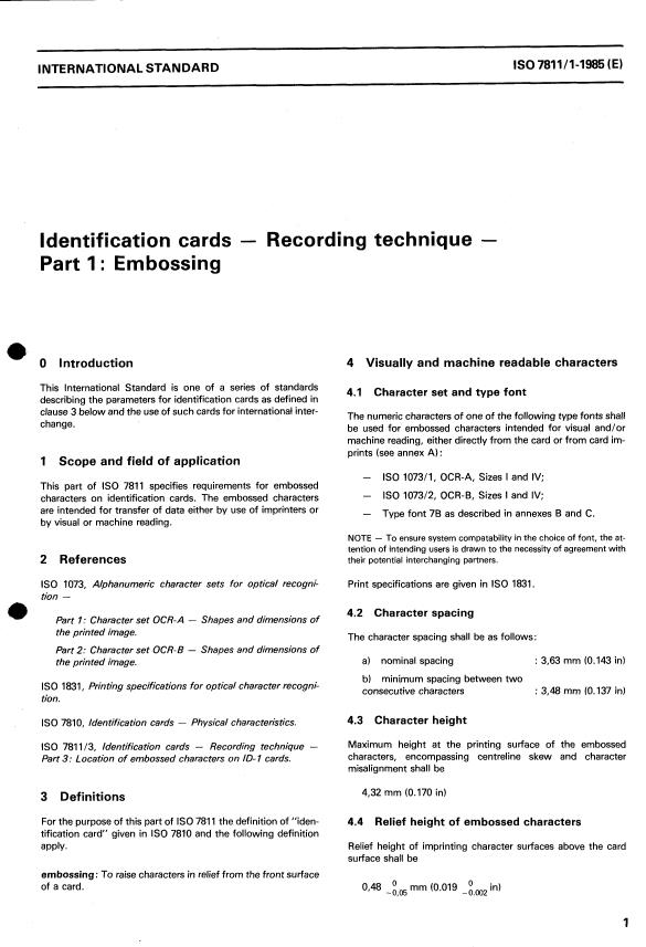 ISO 7811-1:1985 - Identification cards -- Recording technique