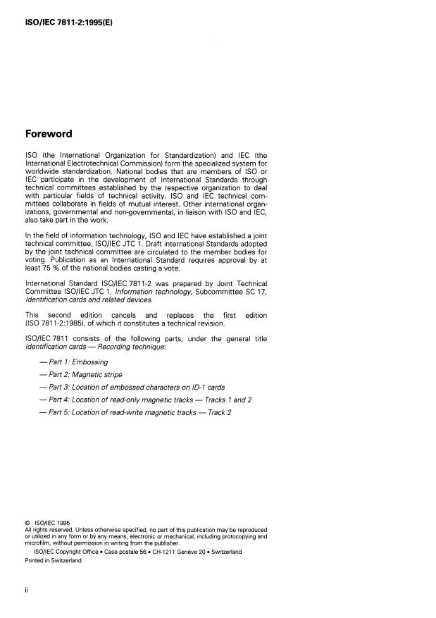 ISO/IEC 7811-2:1995 ISO/IEC 7811-2:1995 - Identification cards -- Recording technique - Page 2 preview