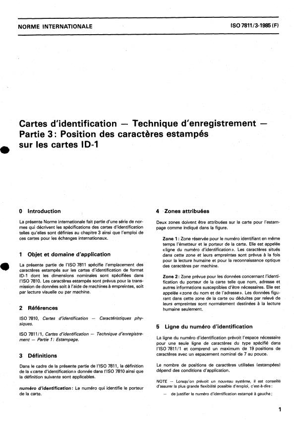 ISO 7811-3:1985 - Cartes d'identification -- Technique d'enregistrement