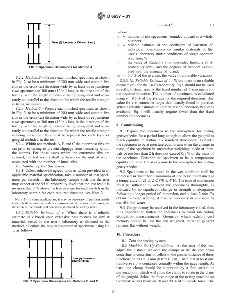 ASTM D6637-01 - Standard Test Method for Determining Tensile Properties of Geogrids by the Single or Multi-Rib Tensile Method