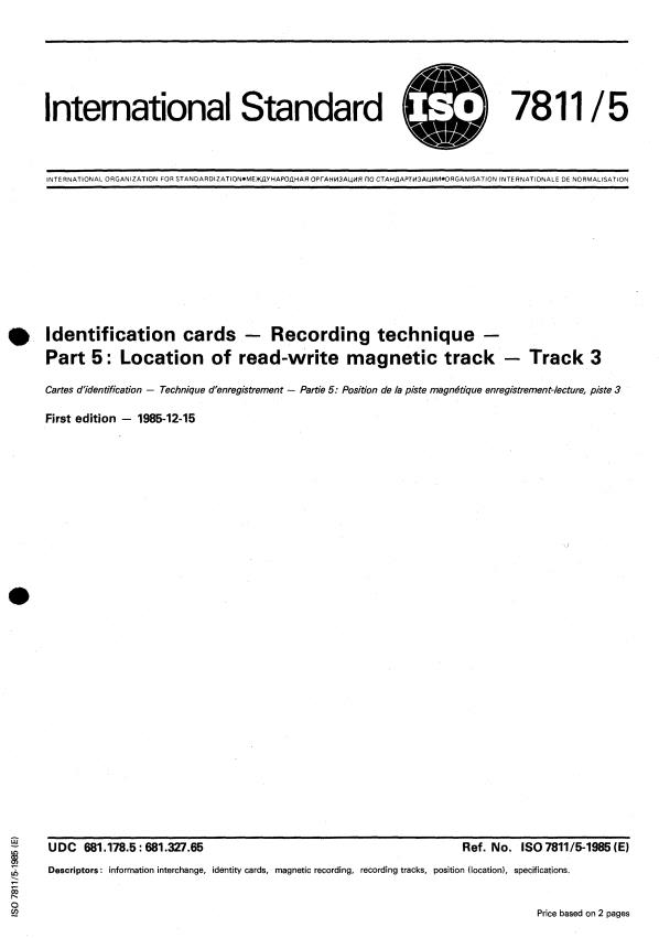 ISO 7811-5:1985 - Identification cards -- Recording technique
