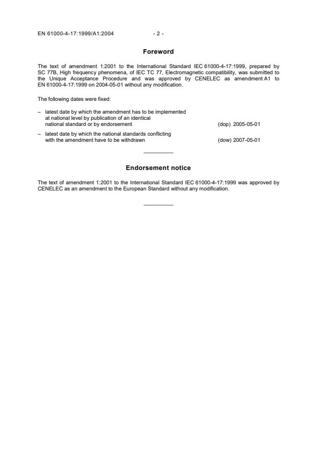 EN 61000-4-17:1999/A1:2004 EN 61000-4-17:2001/A1:2004 - Page 4 preview