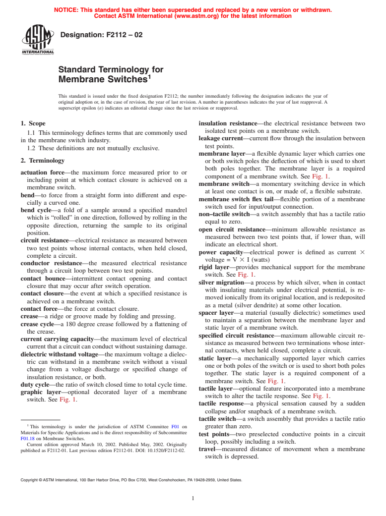 ASTM F2112-02 - Standard Terminology for Membrane Switches