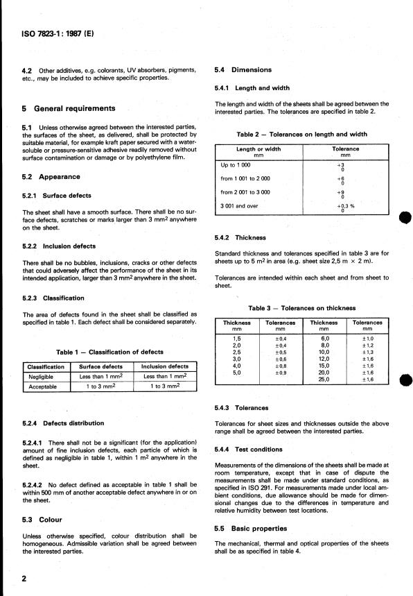 ISO 7823-1:1987 ISO 7823-1:1987 - Plastics -- Poly(methyl methacrylate) sheets -- Types, dimensions and characteristics - Page 4 preview