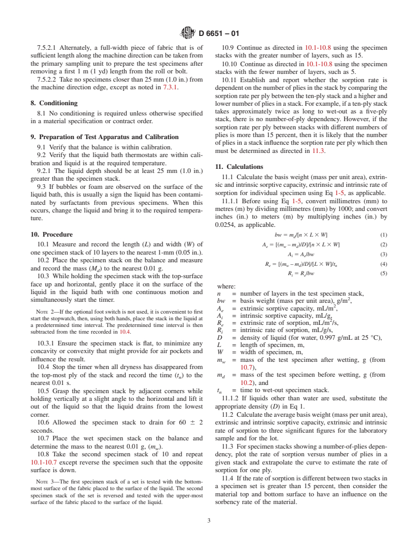 ASTM D6651-01 - Standard Test Method for Determining The Rate of Sorption and Sorptive Capacity Of Nonwoven Fabrics (Withdrawn 2008)