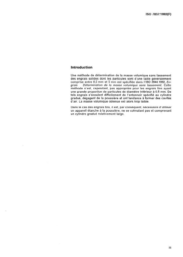 ISO 7837:1992 - Engrais -- Détermination de la masse volumique sans tassement des engrais fins