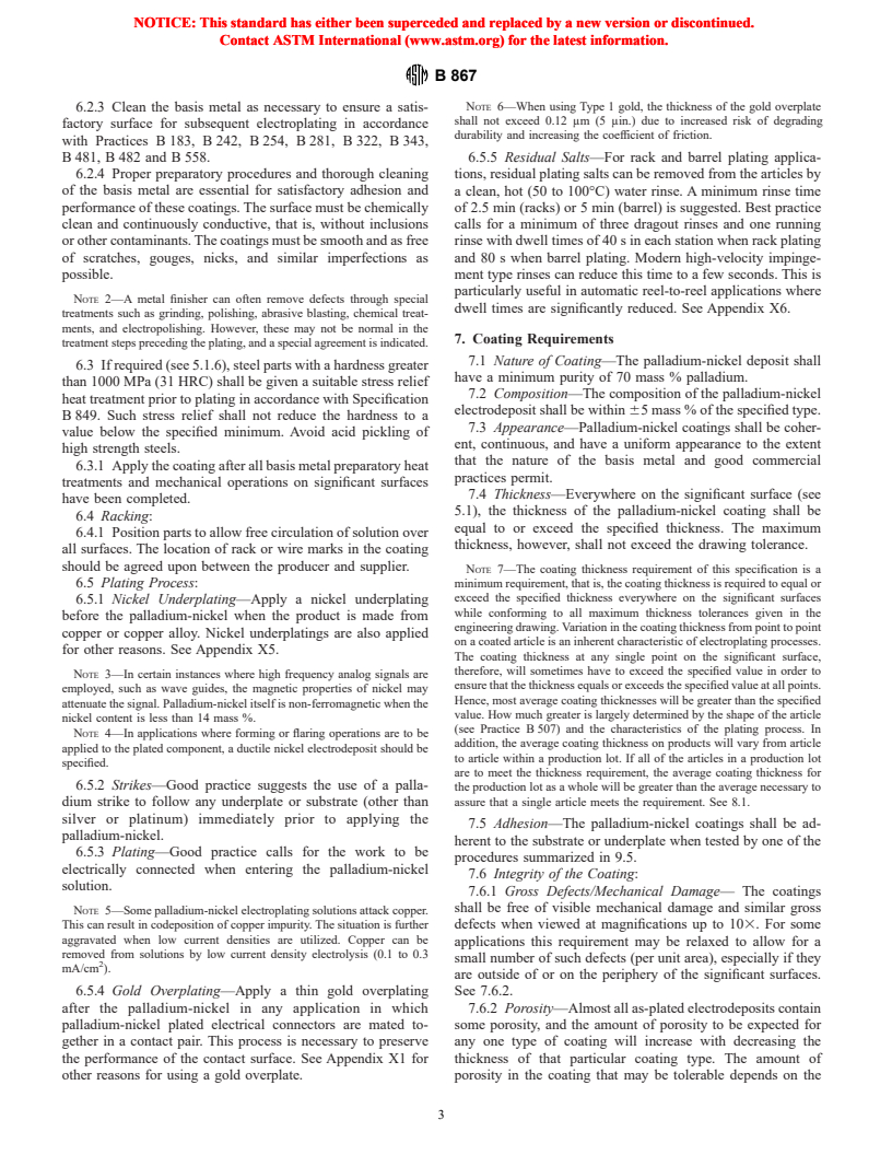 ASTM B867-95 - Standard Specification for Electrodeposited Coatings of Palladium-Nickel for Engineering Use