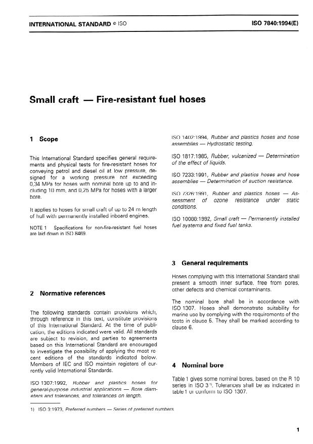 ISO 7840:1994 - Small craft -- Fire-resistant fuel hoses