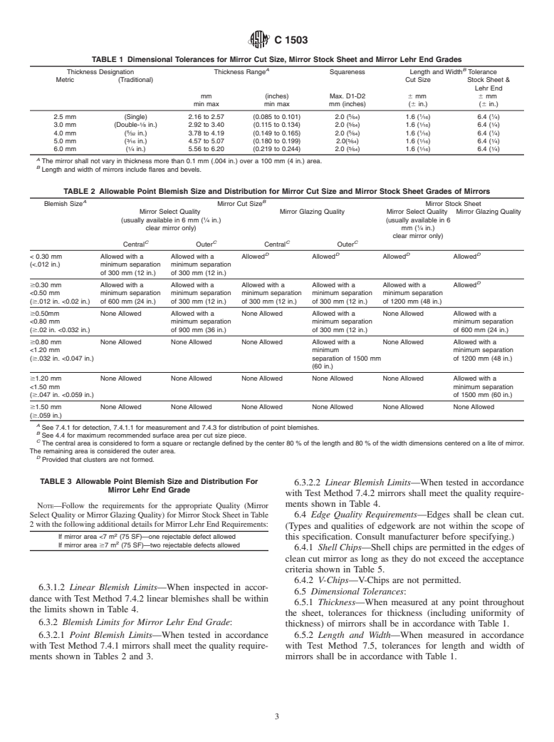 ASTM C1503-01 - Standard Specification for Silvered Flat Glass Mirror