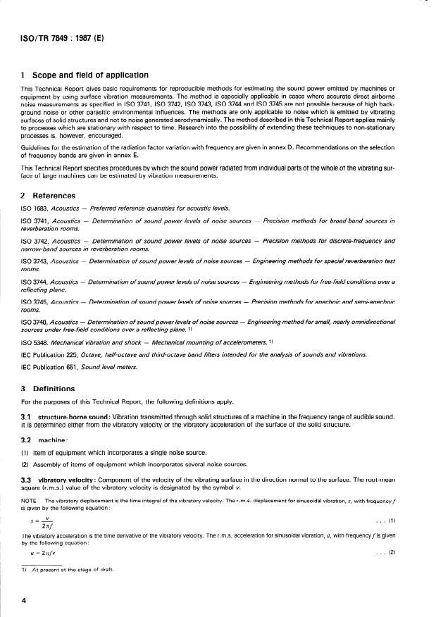 ISO/TR 7849:1987 ISO/TR 7849:1987 - Acoustics -- Estimation of airborne noise emitted by machinery using vibration measurement - Page 4 preview