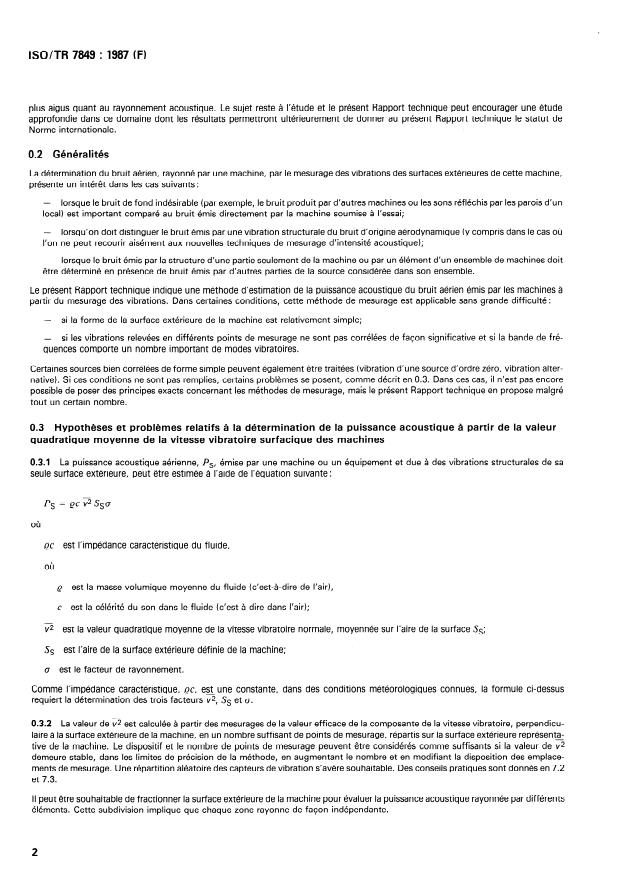 ISO/TR 7849:1987 ISO/TR 7849:1987 - Acoustique -- Détermination du bruit aérien émis par les machines par mesurage des vibrations - Page 2 preview