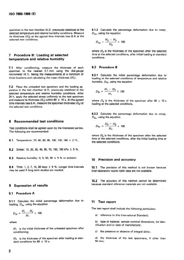 ISO 7850:1986 ISO 7850:1986 - Cellular plastics, rigid -- Determination of compressive creep - Page 4 preview