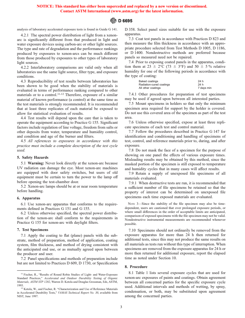 ASTM D6695-01 - Standard Practice for Xenon-Arc Exposures of Paint and Related Coatings