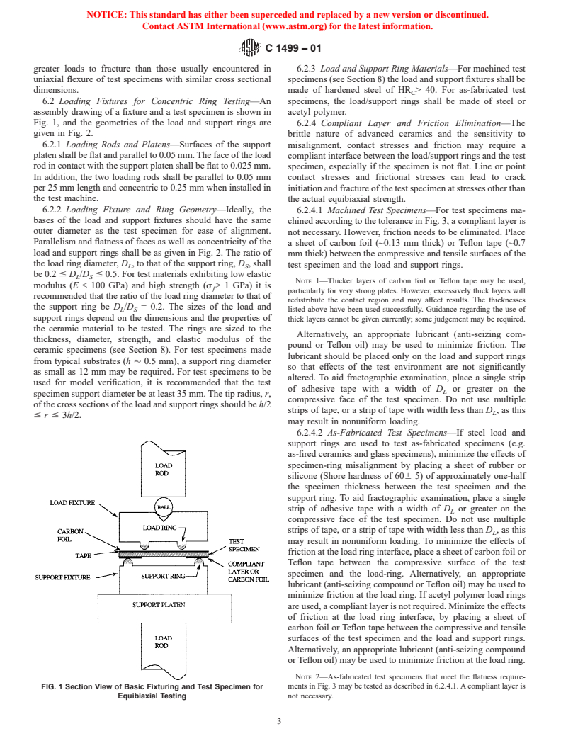 ASTM C1499-01 - Standard Test Method for Monotonic Equibiaxial Flexural Strength of Advanced Ceramics at Ambient Temperature