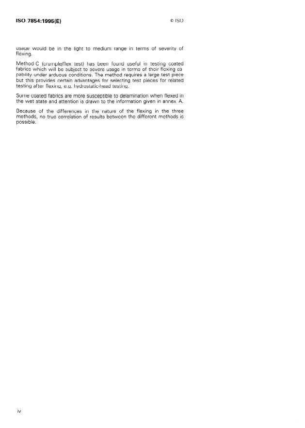 ISO 7854:1995 ISO 7854:1995 - Rubber- or plastics-coated fabrics -- Determination of resistance to damage by flexing - Page 4 preview