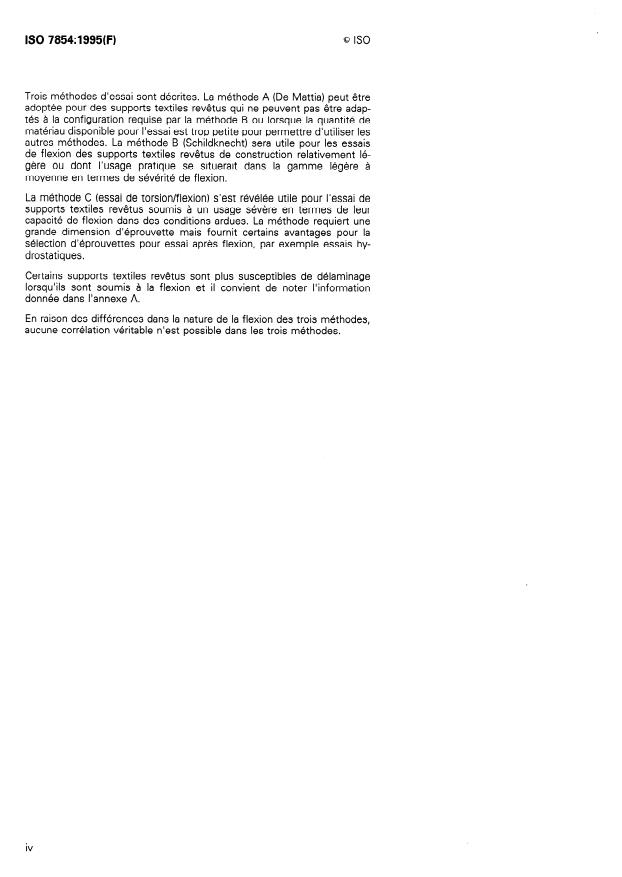 ISO 7854:1995 ISO 7854:1995 - Supports textiles revetus de caoutchouc ou de plastique -- Détermination de la résistance a la flexion - Page 4 preview