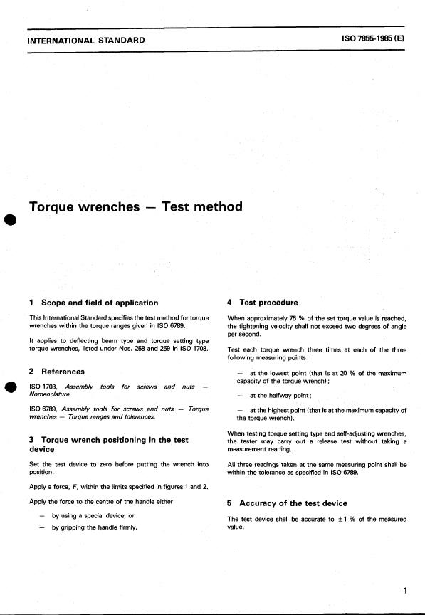 ISO 7855:1985 - Torque wrenches -- Test method