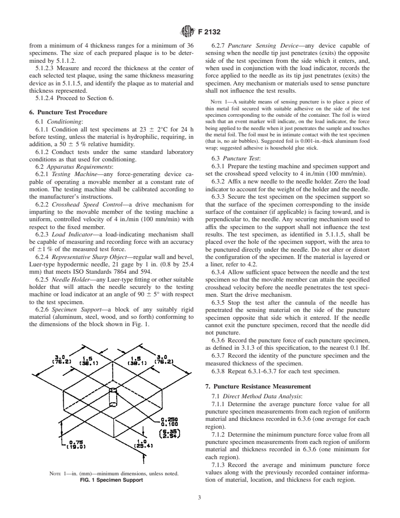 ASTM F2132-01 - Standard Specification for Puncture Resistance of Materials Used in Containers for Discarded Medical Needles and Other Sharps