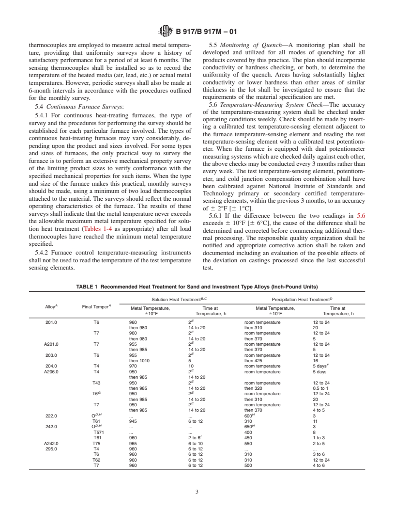 ASTM B917/B917M-01 - Standard Practice for Heat Treatment of Aluminum-Alloy Castings from All Processes