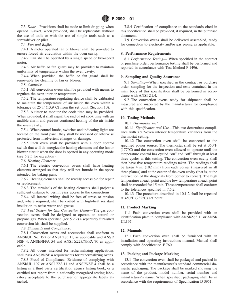 ASTM F2092-01 - Standard Specification for Convection Oven Gas or Electric