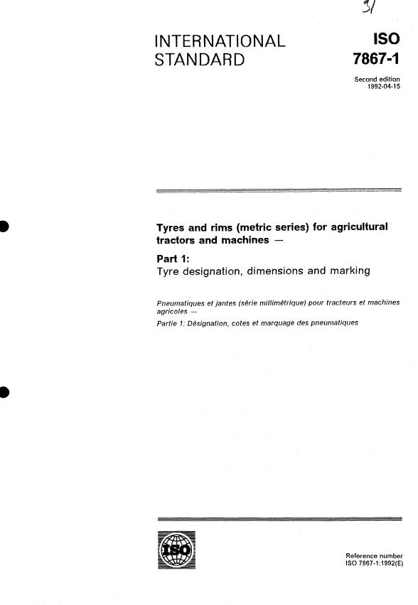 ISO 7867-1:1992 - Tyres and rims (metric series) for agricultural tractors and machines