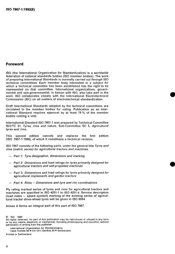 ISO 7867-1:1992 ISO 7867-1:1992 - Tyres and rims (metric series) for agricultural tractors and machines - Page 2 preview