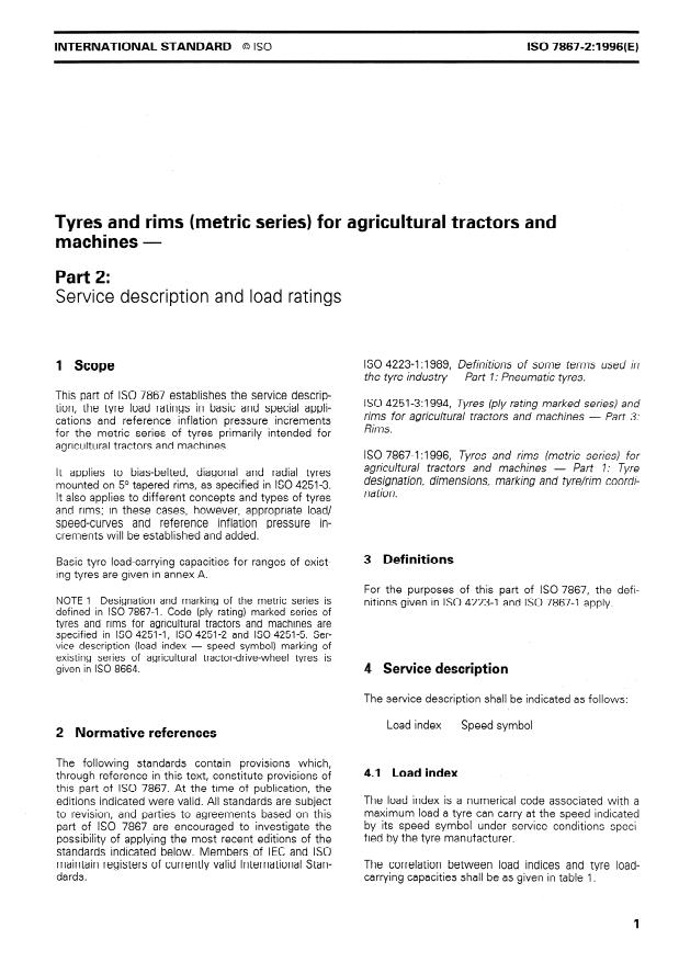ISO 7867-2:1996 - Tyres and rims (metric series) for agricultural tractors and machines