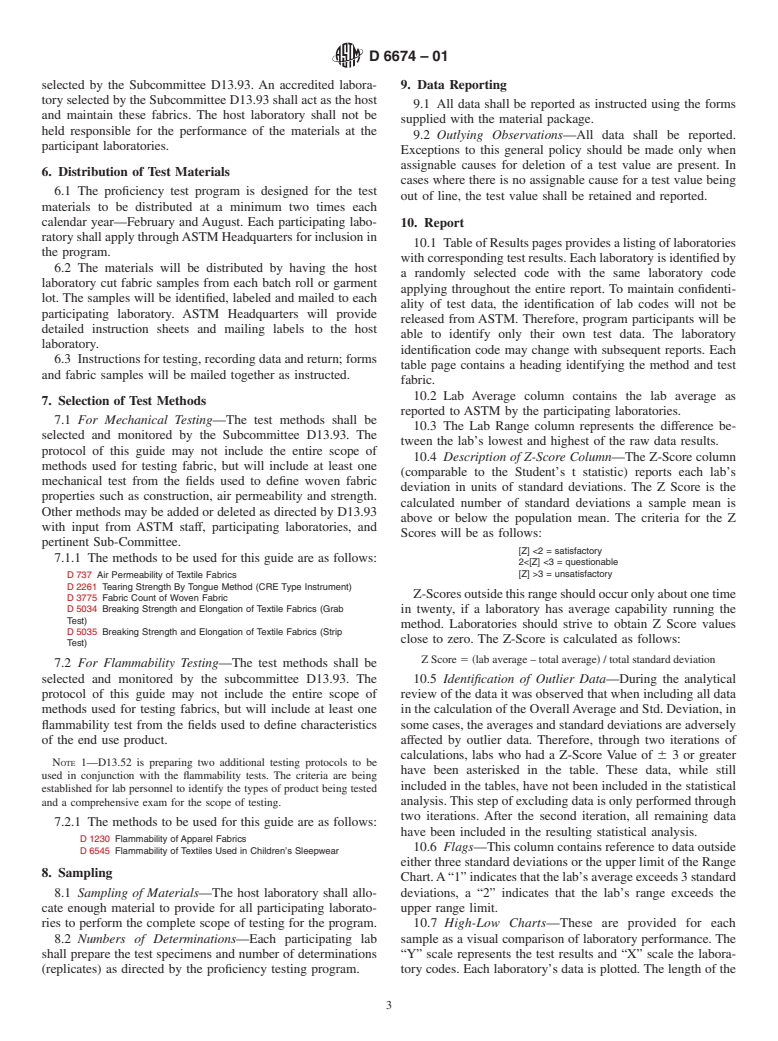 ASTM D6674-01 - Standard Guide for Proficiency Test Program for Fabrics